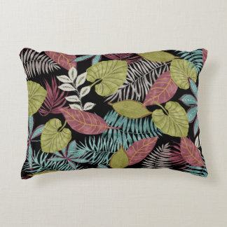 Tropical Dark Leaves: Textile Pattern Design Accent Pillow
