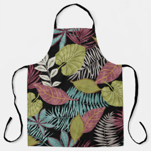 Tropical Dark Leaves: Textile Pattern Design Apron