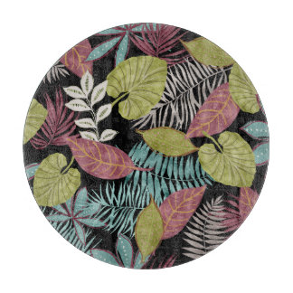 Tropical Dark Leaves: Textile Pattern Design Cutting Board