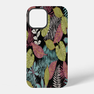 Tropical Dark Leaves: Textile Pattern Design iPhone 12 Case