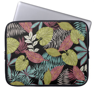 Tropical Dark Leaves: Textile Pattern Design Laptop Sleeve