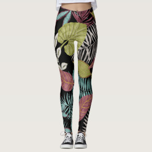 Tropical Dark Leaves: Textile Pattern Design Leggings