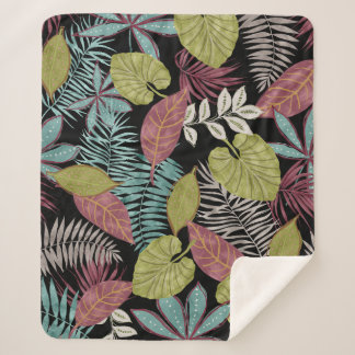 Tropical Dark Leaves: Textile Pattern Design Sherpa Blanket