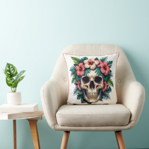 Tropical Decay: Bloom & Bone Throw Pillow