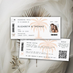 Tropical Destination Boarding Pink Palm QR Wedding Invitation