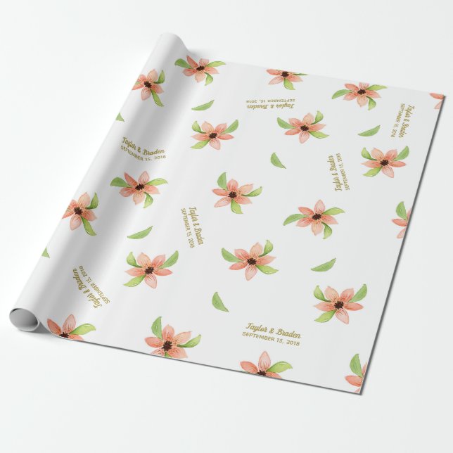 Tropical Destination Floral Personalized Wedding Wrapping Paper (Unrolled)