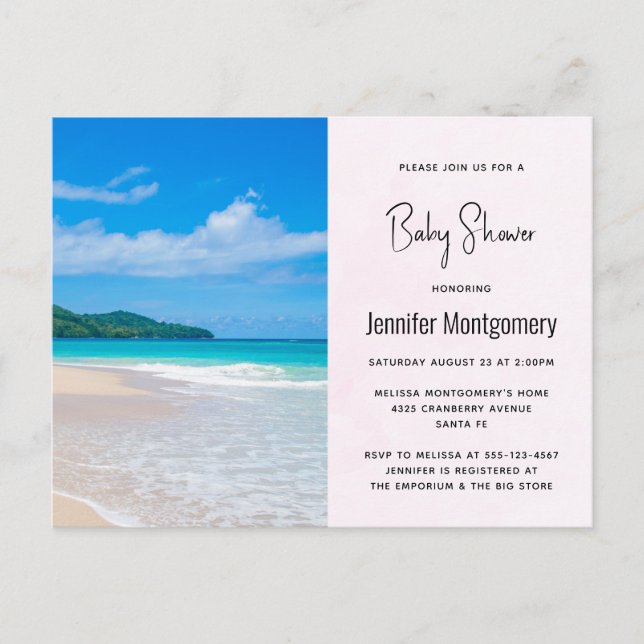 Tropical Destination Scenic Beach Baby Shower Invitation Postcard (Front)