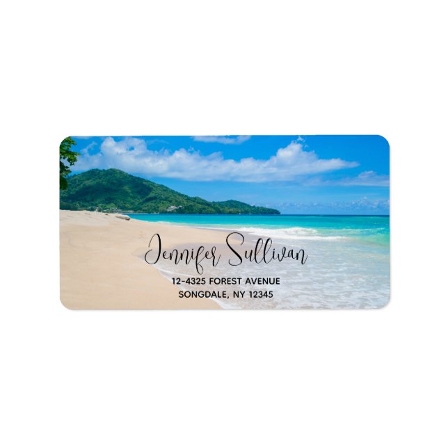 Tropical Destination Scenic Beach Photo Label (Front)