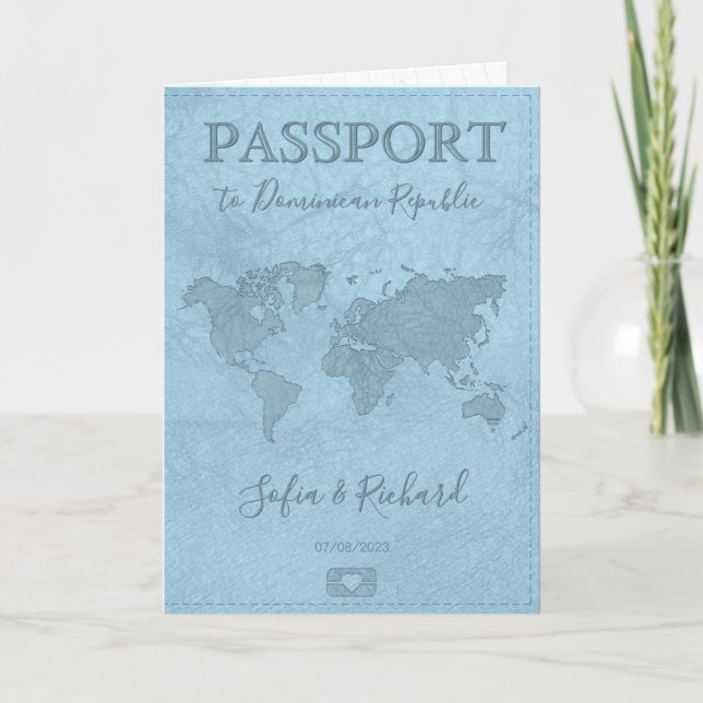 Tropical Destination Wedding Passport World Map Invitation (Front)