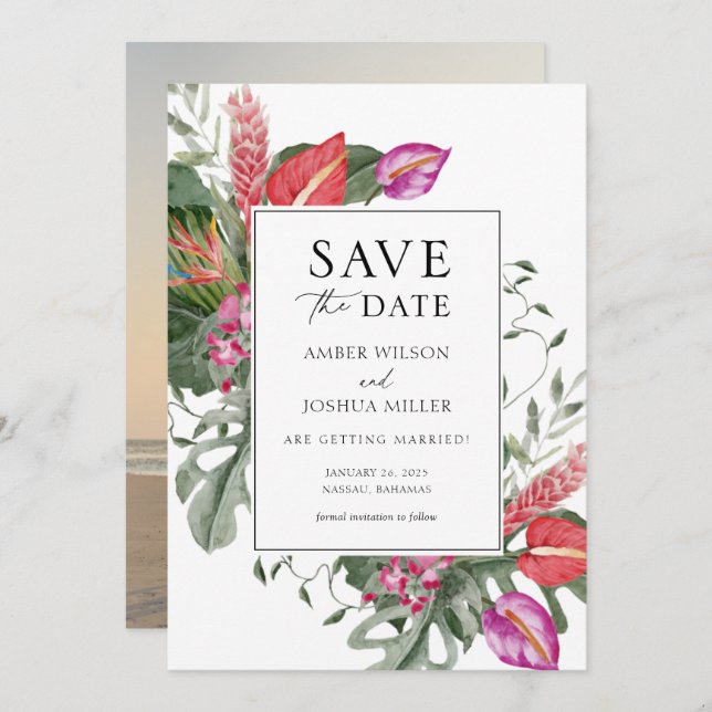 Tropical Destination Wedding Photo Save the Date Invitation (Front/Back)