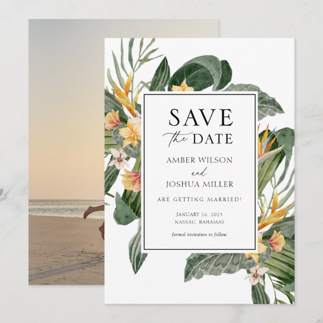 Tropical Destination Wedding Photo Save the Date Invitation (Front/Back)