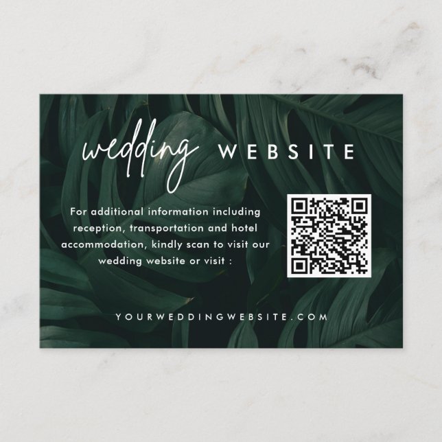 Tropical Destination Wedding QR Code Website Enclosure Card (Front)