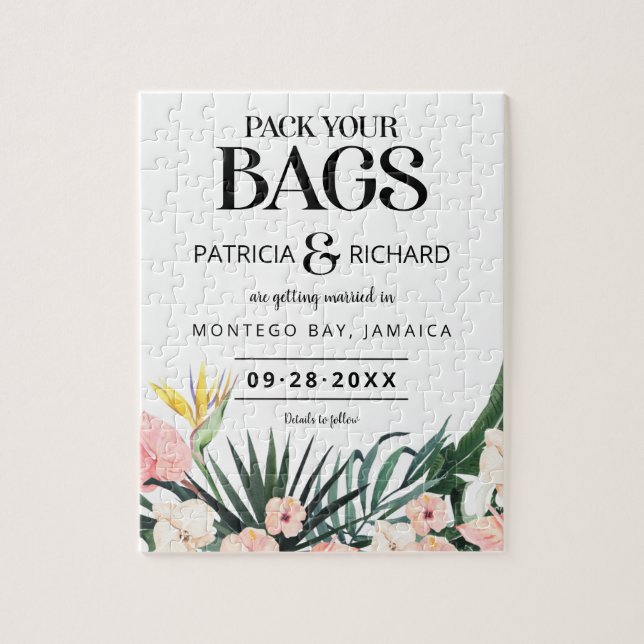 Tropical Destination Wedding Save The Date Jigsaw Puzzle (Vertical)