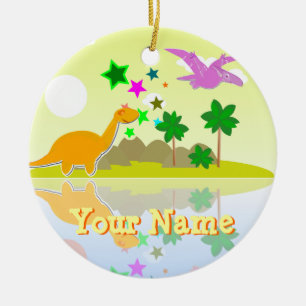 Tropical Dinosaur Island Ornament with Name
