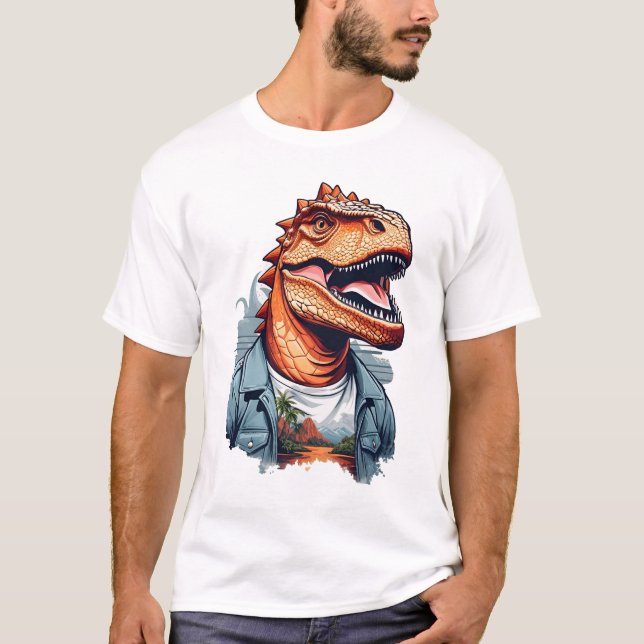 Tropical Dinosaur Rawr AI Art T-Shirt (Front)