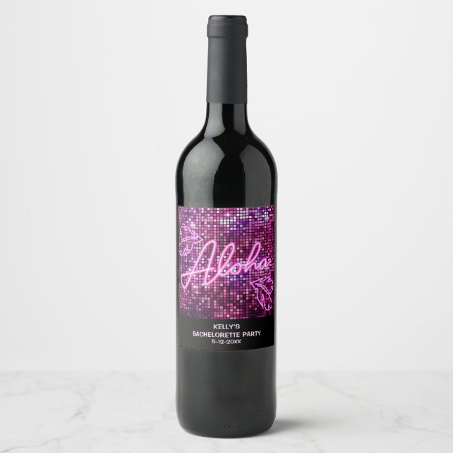 Tropical Disco Bachelorette Party Neon Wine Label (Front)
