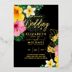 Tropical Disco Wedding Invitation Gold Black 