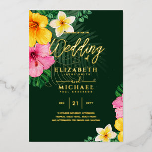 Tropical Disco Wedding Invitation Gold Green