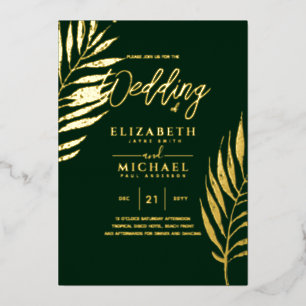 Tropical Disco Wedding Invitation Gold GREEN