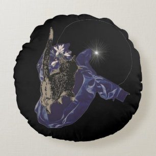 Tropical dreamlike conceptual collage round pillow
