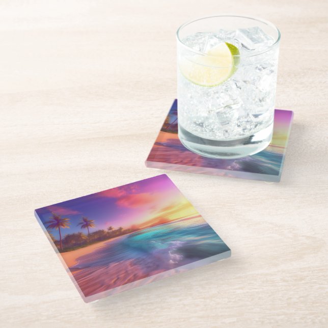 Tropical Dreamscape Glass Coaster (Angled)