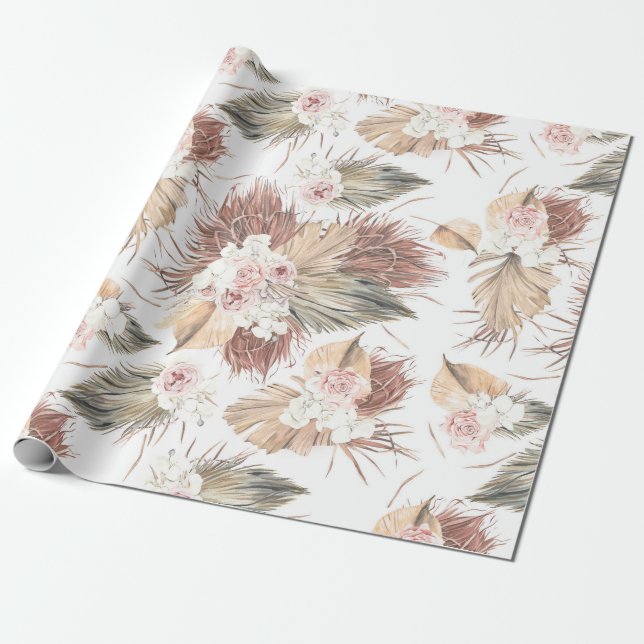 Tropical Dried Palm Leaves Foliage Floral Exotic Wrapping Paper (Unrolled)