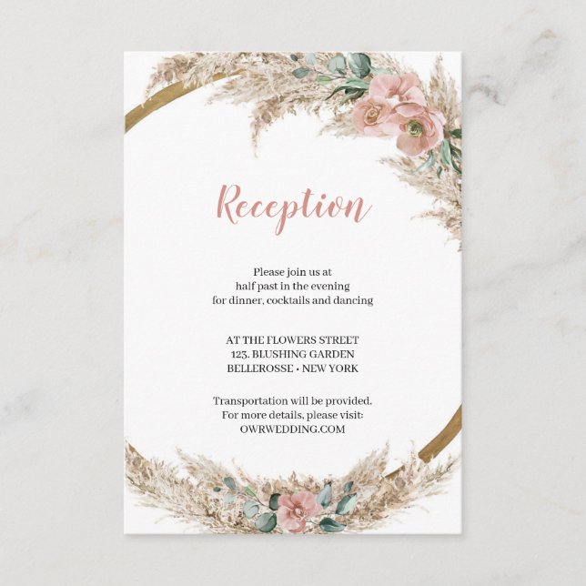 Tropical Dried Pampas Grass Dusty Rose Eucalyptus  Enclosure Card (Front)
