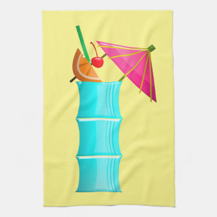 Tropical drink Hawaiian cocktail yellow blue pink  Kitchen Towel