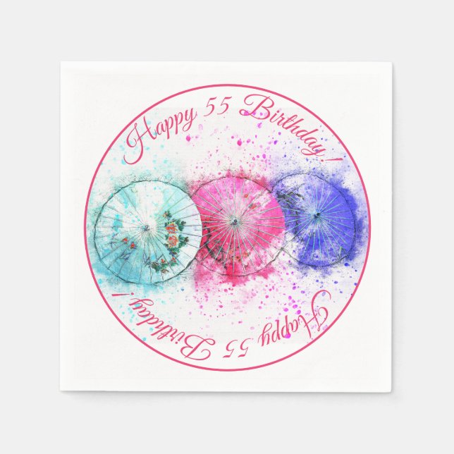Tropical Drink Umbrellas 55th Birthday Party Napkin (Front)