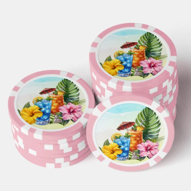 Tropical Drinks and Flowers Poker Chips (Stack)