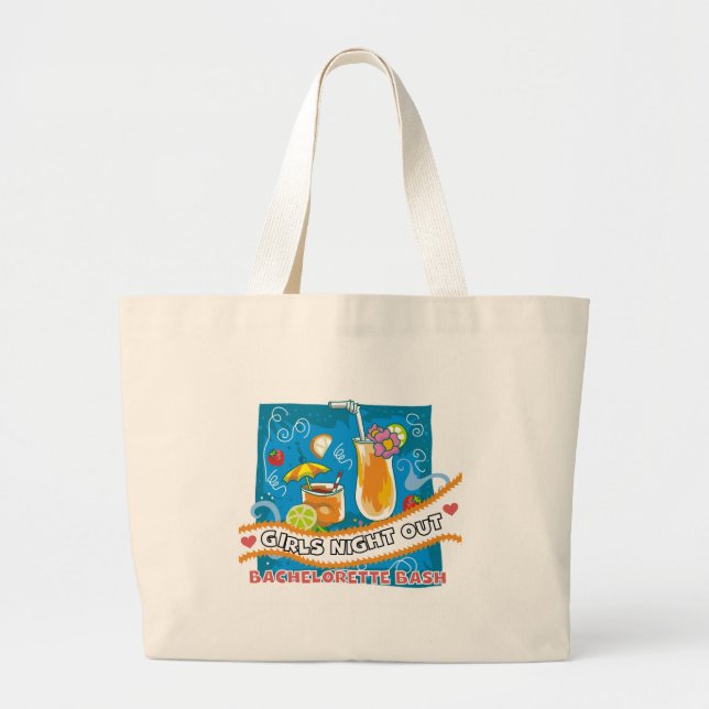 Tropical Drinks Bachelorette Bash Large Tote Bag (Front)
