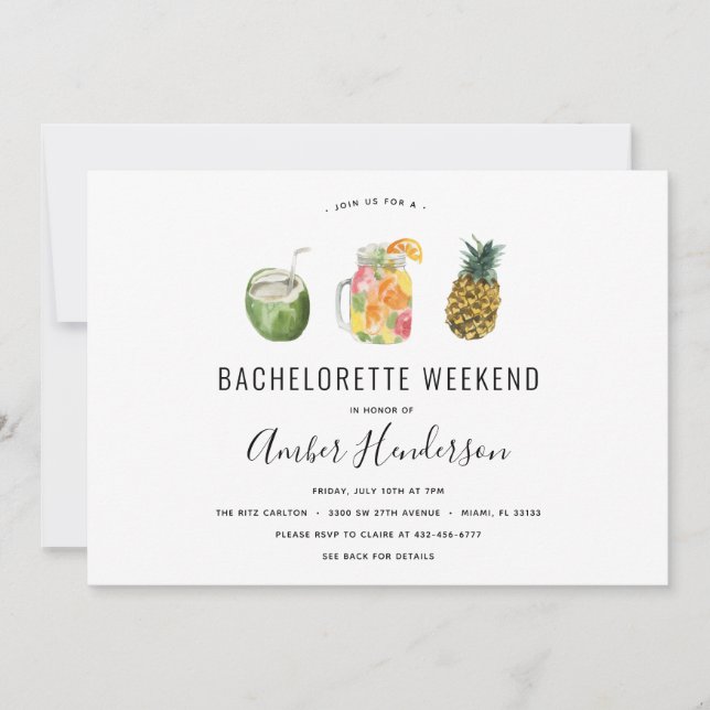 Tropical Drinks Bachelorette Itinerary Invitation (Front)