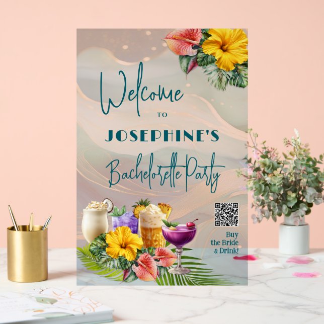 Tropical Drinks Bachelorette Party Acrylic Sign (Wedding)