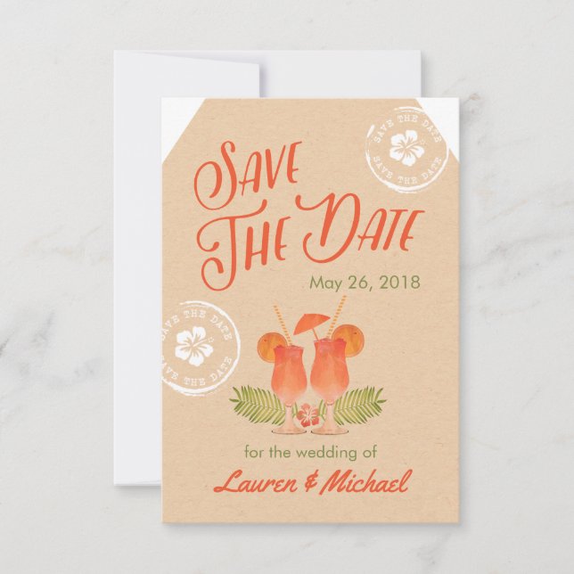 Tropical Drinks Destination Wedding Save the Date (Front)