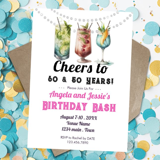 Tropical Drinks Double Adult Birthday Invitation (Creator Uploaded)