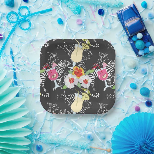 Tropical Drinks With Animals Paper Plate (Party)