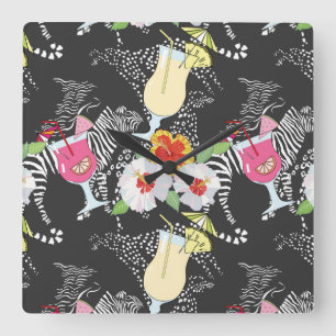 Tropical Drinks With Animals Square Wall Clock