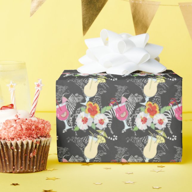 Tropical Drinks With Animals Wrapping Paper (Birthday Party)