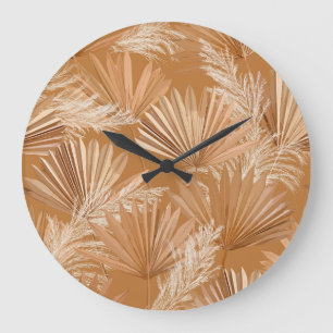 Tropical dry palms: watercolor boho. large clock