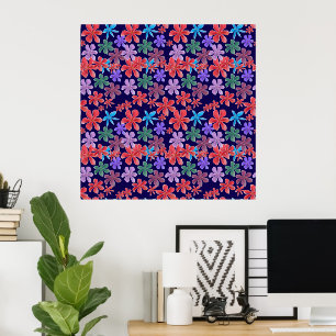 Tropical Dusk: Vibrant Red and Blue Wildflower Pat Poster