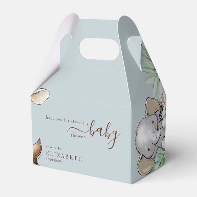 Tropical Dusty Blue Jungle Baby Shower Favor Box (Front Side)