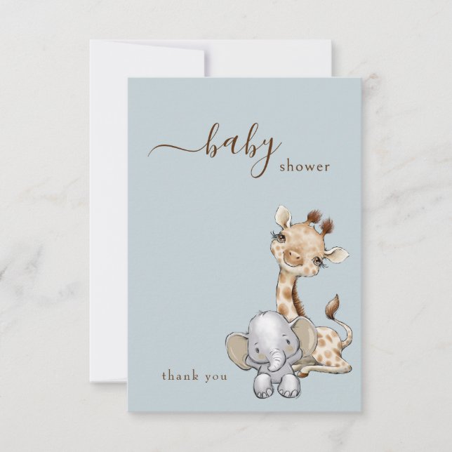 Tropical Dusty Blue Jungle Baby Shower Thank You Card (Front)