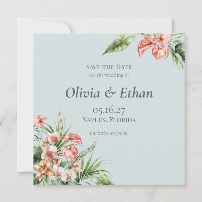 Tropical Elegance Botanical Save the Date (Front)