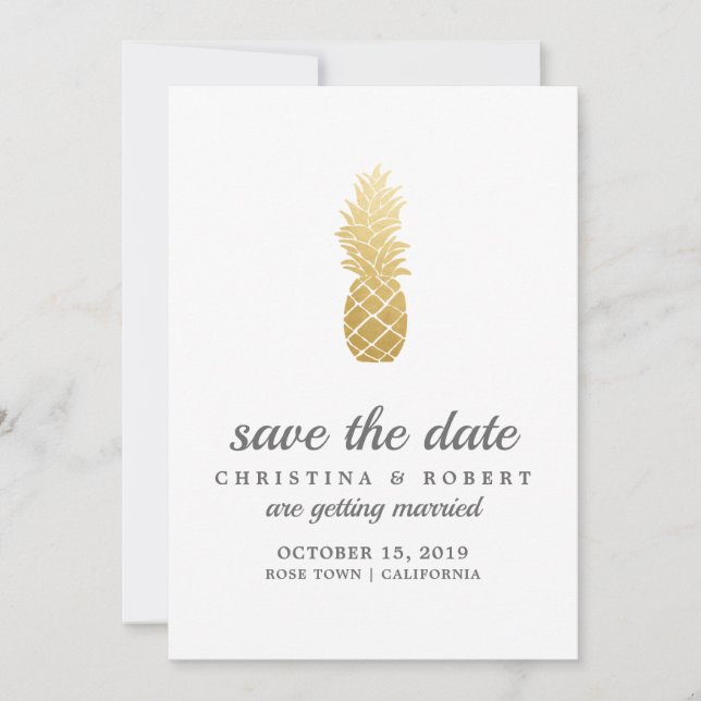 Tropical Elegance | Pineapple Save The Date Invitation (Front)