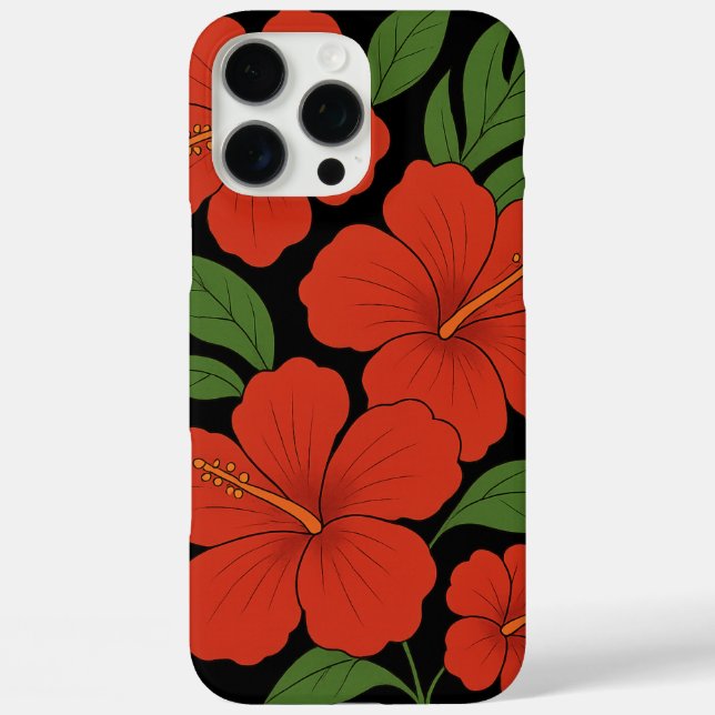 Tropical Elegance Red Hibiscus on Black Case-Mate iPhone Case (Back)