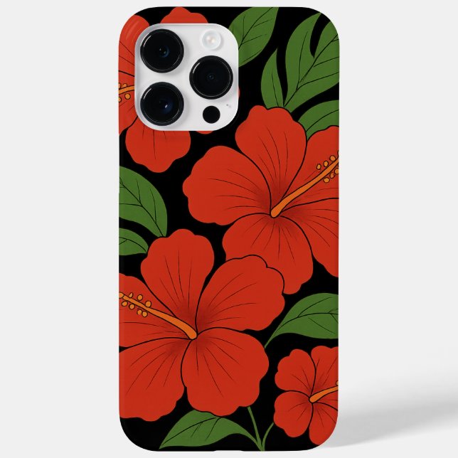 Tropical Elegance Red Hibiscus on Black Case-Mate iPhone Case (Back)