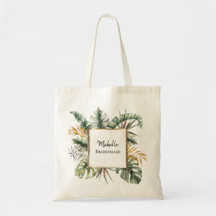 Tropical Elegant Green Gold Palms Bridesmaid favou Tote Bag