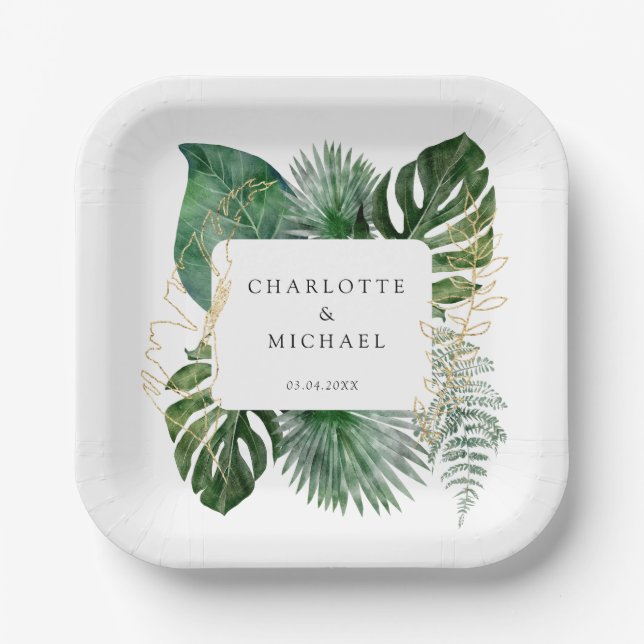 Tropical Elegant Plant Trending Wedding  Geschenka Paper Plate (Front)