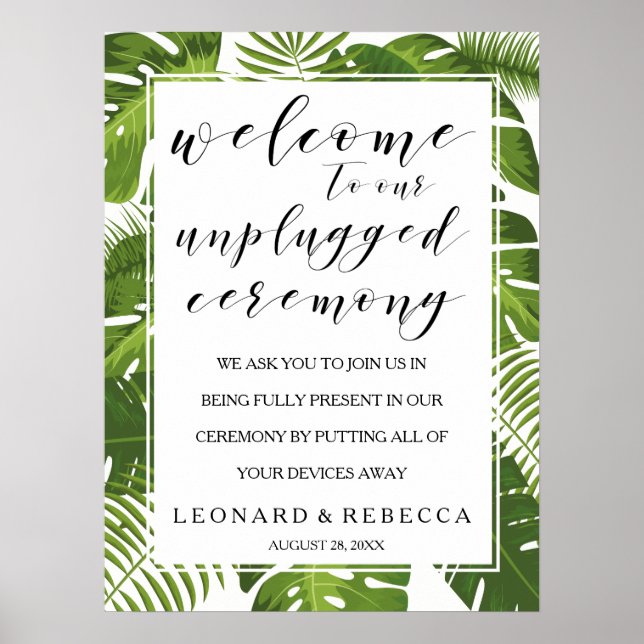 Tropical elegant unplugged ceremony wedding sign (Front)