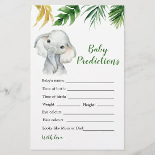 Tropical Elephant Boy Baby Shower Baby Prediction
